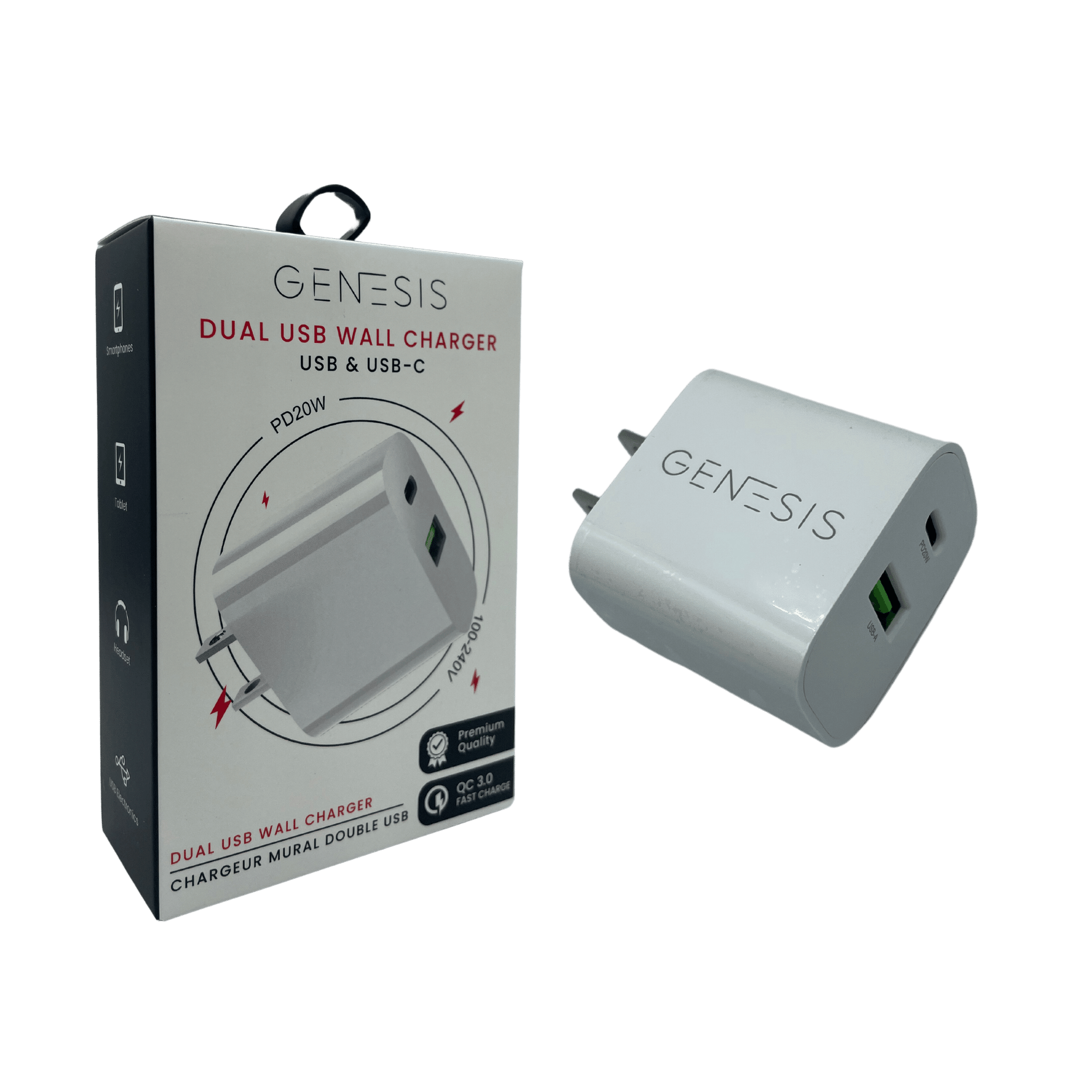 GENESIS Dual USB Wall Charger: USB & USB-C (18-Pack)